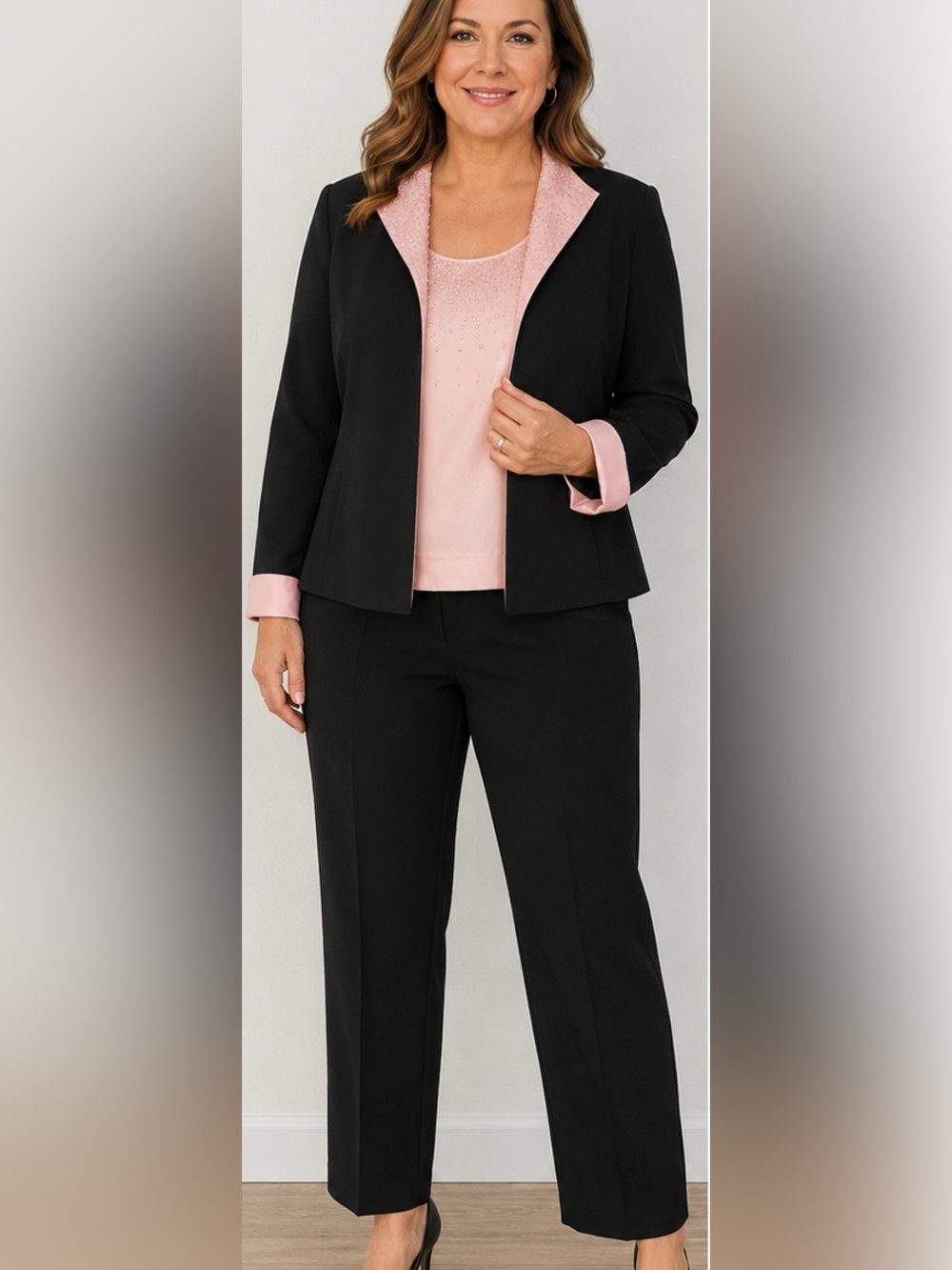 Positive Attitude Black and Pink 3 piece Pantsuit set size 8P